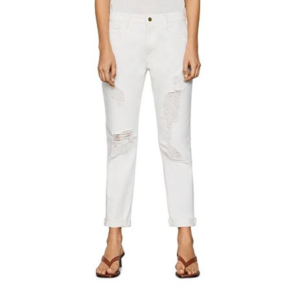 FRAME Le Garçon Straight Leg Ripped Rumpled Blanc Distressed Boyfriend Jeans